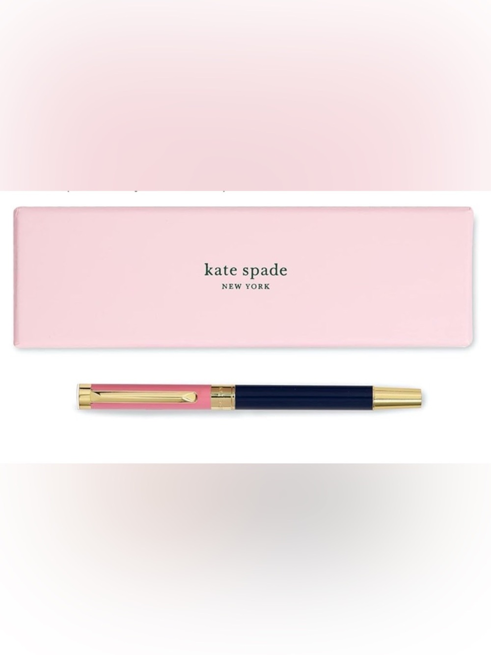 kate spade Pink and Navy Gold-Tone Retractable Black Ink Ballpoint Pen